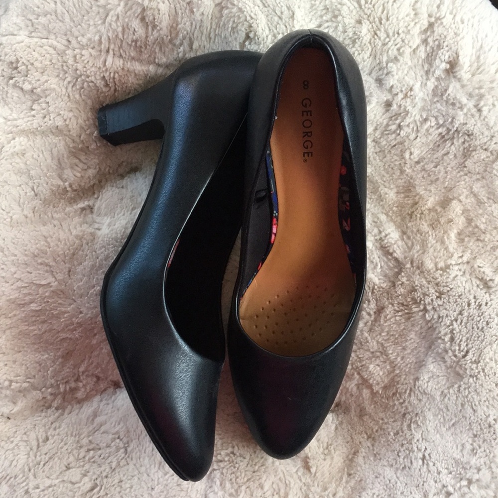 George | Classic Black Faux Leather Heels